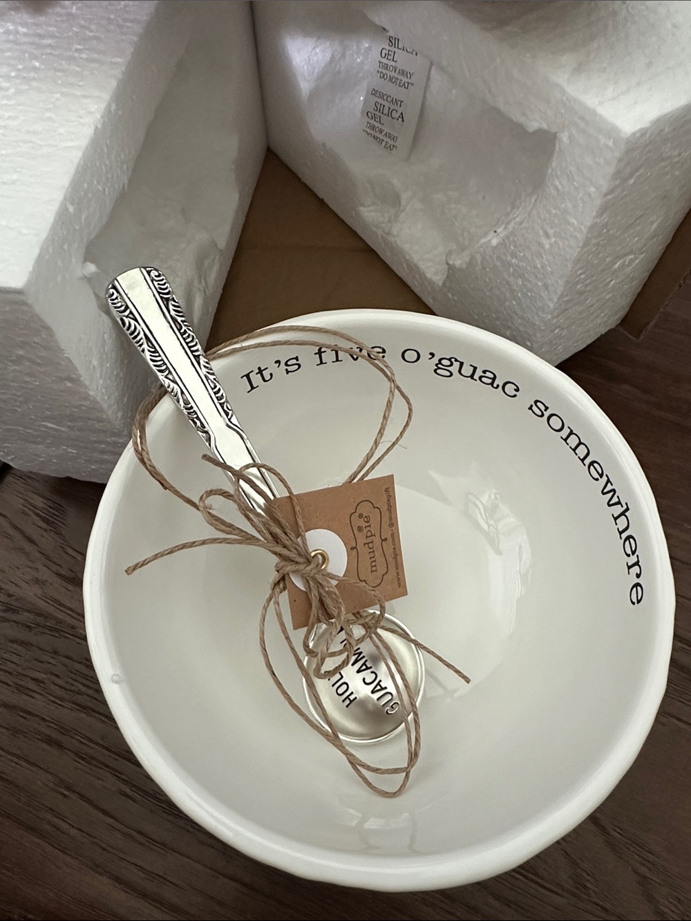 Mud Pie White Ceramic 'It's Five O'Guac Somewhere' Dip Bowl with Spoon